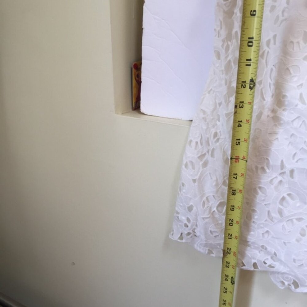 Joie Eyelet Lace Shirt Short Sleeve Crew Top Blouse Neutral White Lined Sheer S - Picture 10 of 14